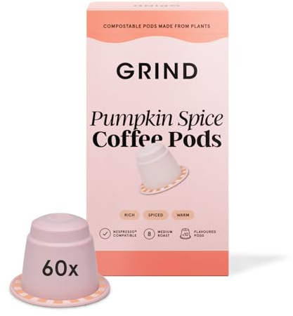 Grind Pumpkin Spice Coffee Pods – Pack of 60 Biodegradable Capsules – 100% Arabica – Nespresso® Original Compatible – Home Compostable – Barista Quality and Specialty Grade – Medium Roast