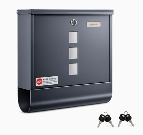 Zedelmaier Briefkasten 9 x 34 x 30,4 cm mit 4 Schlüsseln für B5&C5 Umschlag Postkasten Wandbriefkasten Mailbox Briefkästen mit Zeitungsfach RAL7016 Anthrazit