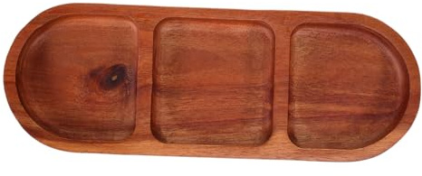 MAGICLULU Plato de Madera Maciza para Condimentos Compartimentos Plato para Salsa de Soja Bandeja para Servir Aperitivos para Desayuno Barbacoa y Ollas Calientes