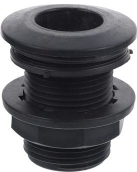 Conector de Mamparo Roscado PVC de 1 Pulgada para Tanques | Junta de Sellado, Montaje Sencillo, Pieza Redonda Negra para Estanques, Acuarios, Piscinas, Mangueras y Riego
