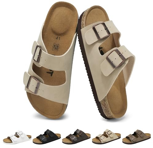 Wizshoe Sandales Homme d'Été Mules Claquettes Sabot en Cuir Beige 42 EU