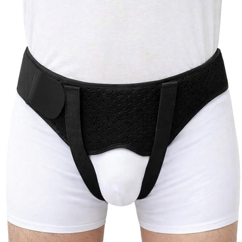 BeFit24 Leistenbruchgürtel für Männer mit 2 medizinischen Silikoneinlagen | Leistenbruch Herniengürtel Herren Bruchband komfortabel diskret elastisch PU-Polster Größe L verstellbar (90–105 cm)