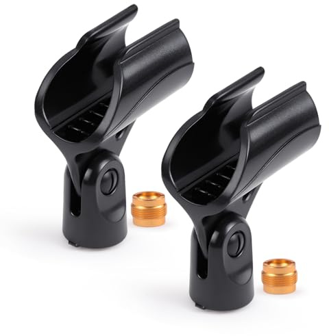 JTLAU Adjustable Microphone Holder & Microphone Clip, Mic Clip for Microphone Stand, Fits Wireless Handheld Microphones, Includes 5/8 Male to 3/8 Female Thread Adapter, 2 Pack