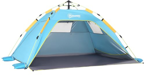 Outsunny Tienda de Playa Plegable Protección UV 220x173x120 cm Azul Claro | Carpa de Playa Pop-up para 1-2 Personas, Impermeable, Bolsa de Transporte, para Parque, Camping