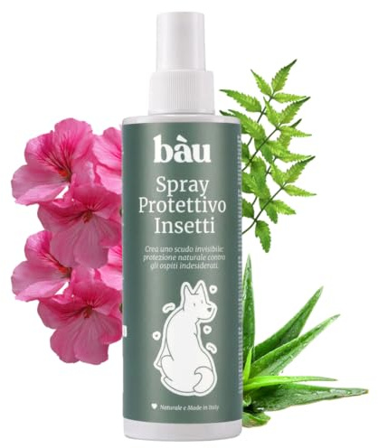 Bau Repellente Spray Zanzare, Pulci e Zecche per Cani Naturale con Olio di Neem, Repellente Zecche Spray, Antiparassitario Cani Naturale, Antizanzare per Cani con Oli Essenziali Citronella e Geranio