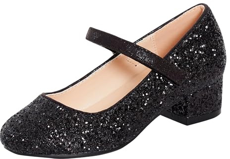 Lora Dora Girls Faux Leather Party Shoes Black Glitter UK 1