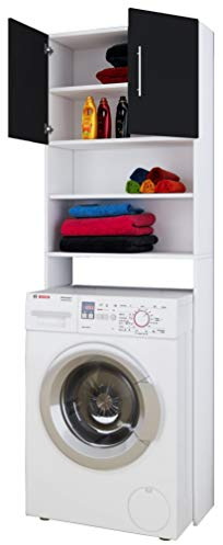 Waschmaschinenschrank | Praktischer Überbauschrank mit viel Stauraum | Maße ca. B. 64 x H. 190 x T. 25 cm | Waschmaschinenregal für Bad und Waschküche | Waschmaschinenüberbauschrank- Jutas