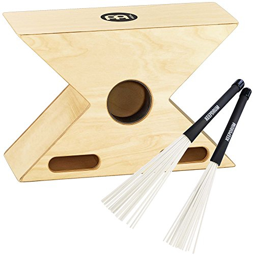 Meinl HTOPCAJ3NT Hybrid Slap-Top Cajon mit Bongo + keepdrum Nylon Besen Jazz Brush