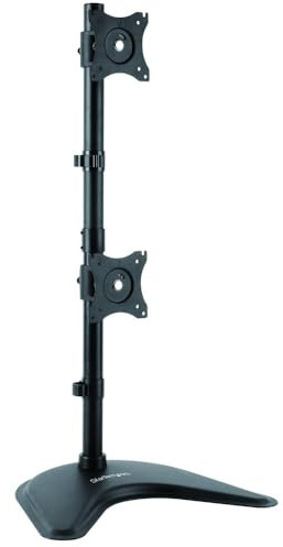 StarTech.com Vertical Dual Monitor Stand - Supports Monitors 13” to 27” - Adjustable - Computer Monitor Stand for Double Stacked VESA Monitors - Black (ARMBARDUOV)