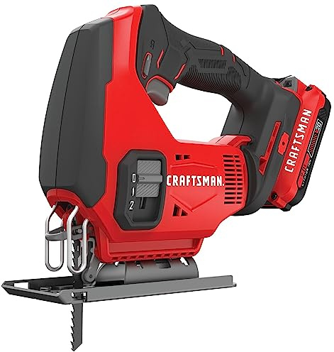 CRAFTSMAN V20 Cordless Jig Saw Kit, 3 Orbital Settings, Up to 2,500 SPM, Battery and Charger Included (CMCS600D1)
