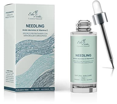 Siero Gel Viso Needling - Microneedling - Dermaroller. Azione Antirughe Filler Alta concentrazione di Acido Ialuronico, Vitamina C - 30 ml. Trattamento Professionale 100% Made in Italy