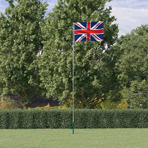 Homgoday Mástil y Bandera de Reino Unido Aluminio 5,55 m Banderas y Mangas de Viento