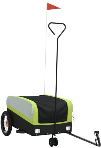 vidaXL Fahrradanhänger, Anhänger für Fahrrad, Lastenanhänger mit Deichsel Sicherheitsflagge, Transportanhänger, Schwarz Grün 30kg Eisen