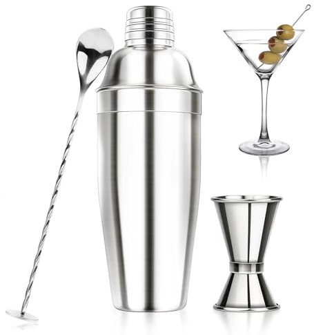 Ohtomber 24OZ Cocktail Shaker Set - Cocktail Bar Martini Drink Shaker Set with Strainer, Stainless Steel Bartender Kit Drink Mixer with Jigger, Mixing Spoon, Bar Accessories for Beginners