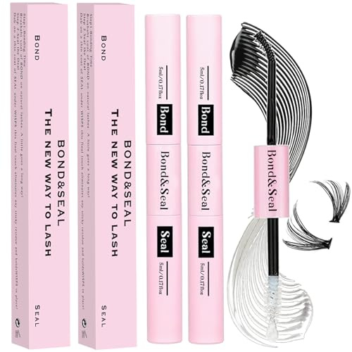 Qiveaory Kit de Extensión de Pestañas 2pcs Cluster Adhesivo Pestañas Lash Bond and Seal 72h Rímel para Principiantes de Rímell ﻿