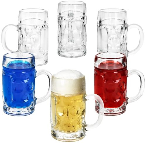 MamboCat Lot de 6 mini chopes à liqueur - 40 ml - Calibrés 4 cl - Pour 6 personnes - Avec mini bouclier, anse et relief - Pour vodka, tequila, liqueur, etc.