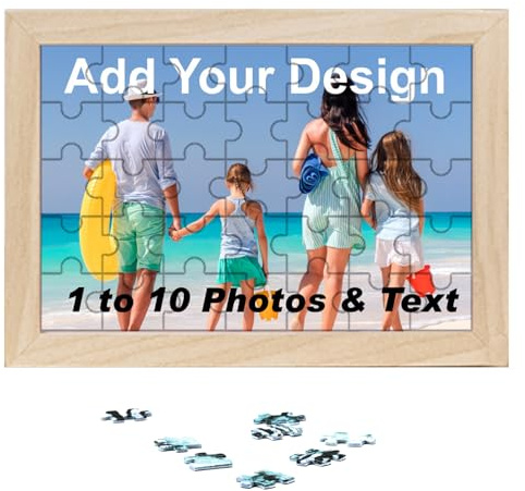 1 to 10 Photos Personalised Jigsaw Frame Custom Wooden Puzzles Picture Text Name Customised Puzzle Frames Birthday, Wedding, Graduation for Women Men, 15x10cm / 15x20cm / 20x25cm / 25x35cm