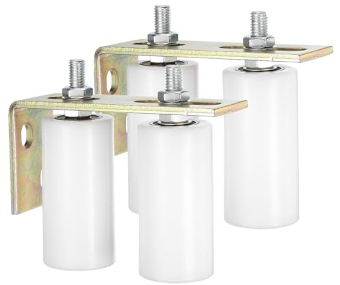 sourcing map Lot de 2 rouleaux de guidage pour portail coulissant, 10,2 cm en nylon avec support de poteau arrière en L, guide universel à roulement à billes scellé pour porte coulissante, blanc