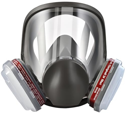 faburo Respirateur Facial Complet Réutilisable, Protection Respirateur Visage avec 10 Filtres de Rechange 5 Paires de Gants pour Peinture Particules Poussière, Résine Epoxy, Ponçage, Soudage