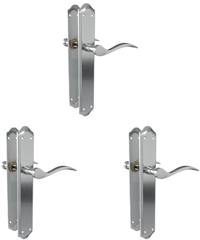 Amig – Juego de Manillas con Placa para Puerta – 256 x 48 mm - Placa de Acero y Tirador de Aluminio – Cuadradillo de 8 mm – Cromado Mate - Mod. BETA - Incluye Tornillos Pasantes Antirrobo