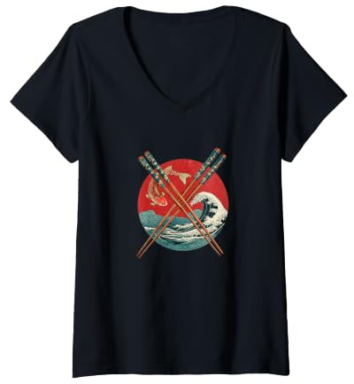 Mujer Palillos geniales en Estilo asiático para niños y niñas Camiseta Cuello V