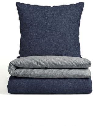 biberna 0840500 Wende-Bettwäsche Garnitur mit Kopfkissenbezug, 2 Stück, Melange-Flanell 1x 135x200 cm + 1x 80x80 cm, marine