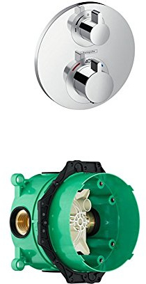 hansgrohe Ecostat S thermostatic mixer for 2 outlets with integrated shut off / diverter valve, chrome and basic set bundle