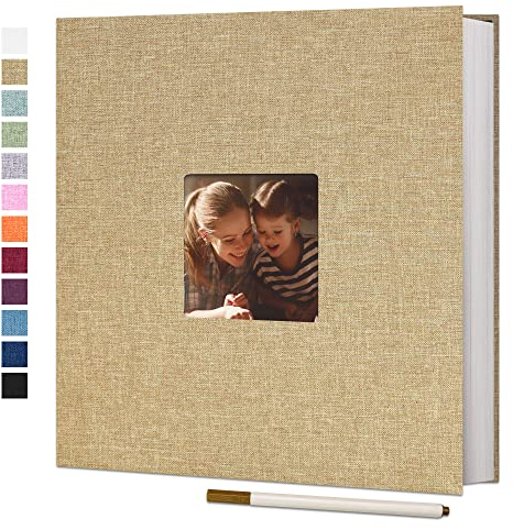 Vienrose Album Foto Autoadesivo Fotos 28x27 Memories Album Portafoto Pagine Bianche e Copertina in Lino Regali Nozze Natale Valentino Regalo di Anniversario Compleanno per bambini