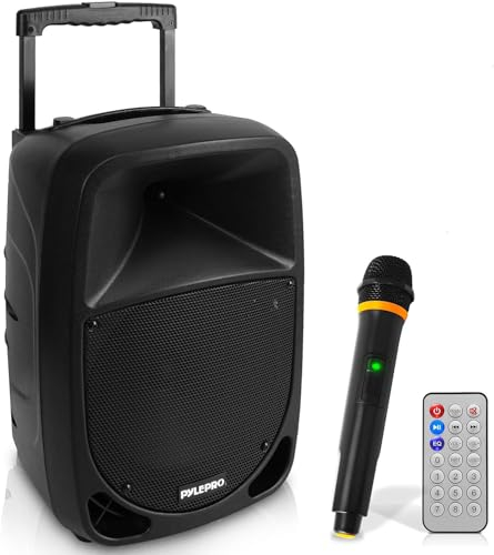 1000W Portable Bluetooth PA Speaker - 10'' Karaoke Speaker System with UHF Wireless Microphone, Remote Control & Built-in Rechargeable Battery, MP3/USB/SD, LED Battery Indicator Lights - Pyle PSBT105A
