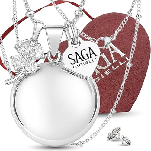 SAGA GIOIELLI - Collana Chiama Angeli Gravidanza Ciondolo Richiamo Degli Angeli Gravidanza, Idee Regali per Donne Incinte come Porta Fortuna, Regalo per Futura Mamma