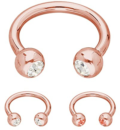 Treuheld® | Rosegoldenes Hufeisen Piercing Ring mit Kristallen