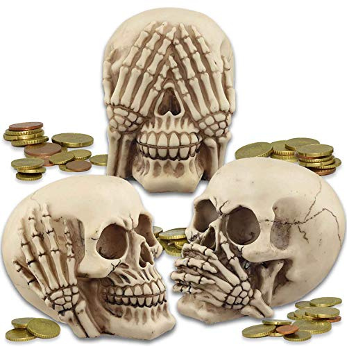 mtb more energy Deko Totenkopf Spardose ''Nichts Hören, Nichts sehen, Nichts Sagen'' - Set aus 3 Totenschädeln - Höhe 11 cm - Dekoration Wohnen Tischdeko