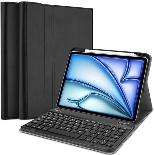 ProCase Funda con Teclado Inglés para iPad Air 4 10.9 2020 (Modelos: A2324/A2072/A2316/A2325), Apoya Cargar Apple Pencil 2ª Gen, Keyboard Case Delgado Inalámbrico Inglés QWERTY Layout - Negro