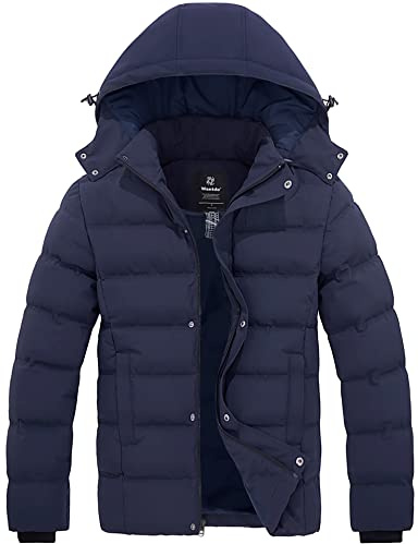 Wantdo Chaqueta Puffer Resistente al Agua Chaqueta Acolchada a Prueba de Viento Abrigo Forro Polar Grueso Parka Casual Militar Exteriores Hombres Azul Oscuro Medium