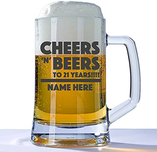 You Personalise Personalised 21st Birthday Huge Engraved 660ml Tankard Glass Stein - Cheers Beers 21 Years and Custom Name or Message Design