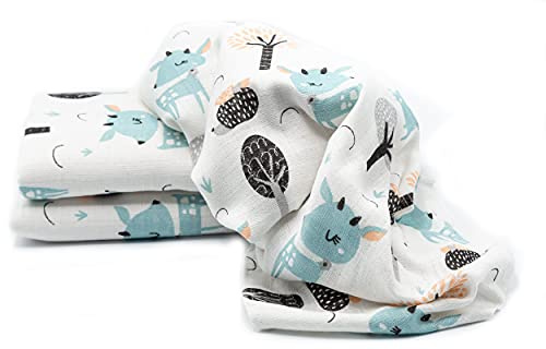 Clevere Kids Mulltücher bedruckt Sterne und Tiere | 3er-Pack | saugstark | Spucktücher | 70x80 cm | OEKO-TEX (Reh mint)
