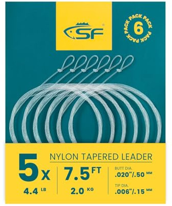 SF 6Pcs Pre-Tied Loop Fly Fishing Tapered Leader Nylon Fly Trout Leader 7.5FT-5X