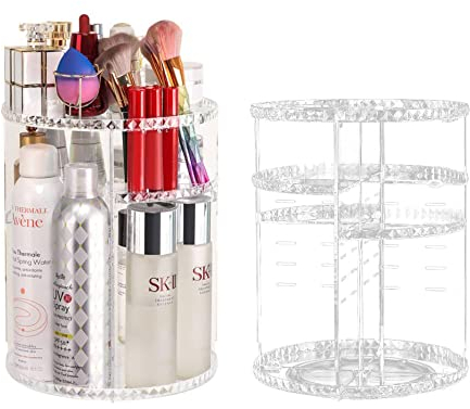LucyStudio Make Up Kosmetik Organizer 360° Drehbar Kosmetische Aufbewahrungsbox Große Kapazität Transparent Rotating Makeup Aufbewahrungs Kosmetikbox für Kommode Badezimmer(Crystal Diamond)