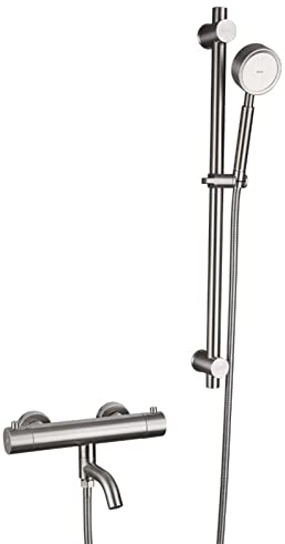 Duscharmatur Set, Badezimmer Thermostat Badewannenarmatur Mit Handbrause, Wandmontage Edelstahl Heißes Kaltes Wasser, Duschmischbatterie, Nickel Gebürstet