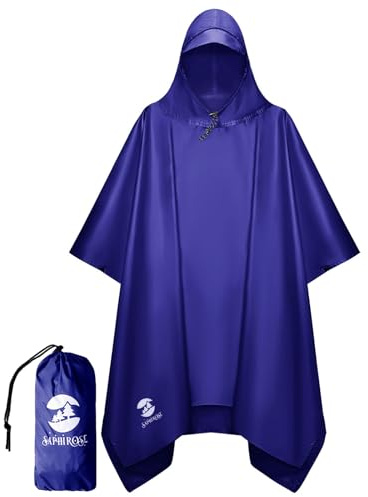 SaphiRose Hooded Rain Poncho Waterproof Raincoat Jacket for Men Women Adults (Deep Blue)