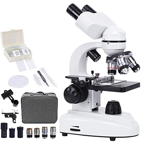 BrightFootBook Microscopio Binoculare 10000x per Adulti, con Portavetrini per Microscopio E Kit per La Preparazione dei Campioni, Luci a LED Regolabili, Messa a Fuoco Coassiale Grossolana E Fine