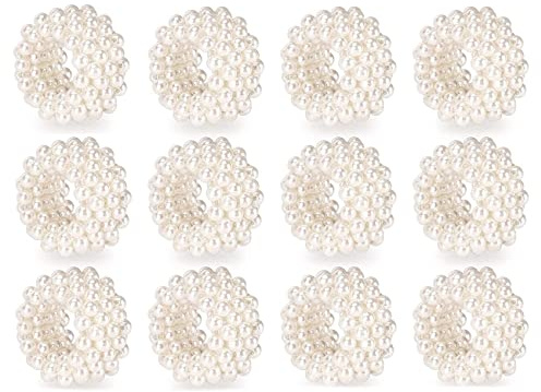 Set mit 12 Serviettenringen, Tischdekoration für Servietten, Hochzeit aus weißen Perlen