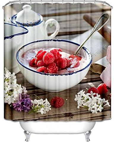 EHOMERY Duschvorhang Verlängerung Badevorhang Rollo Himbeer Joghurt Duschvorhangduschvorhang Günstige Duschvorhänge Polyester Rostfreie Ösen Und 12 Hakenringe, 160X180Cm