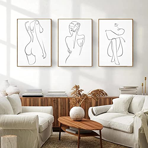HTWLMM Abstrakte One Line Zeichnung Kunst Frau Leinwand Malerei Frau Körper Minimalistischer Kunstdruck Poster Bilder für Wohnzimmer Wandbilder Deko Schlafzimmer Modern Rahmenlos (3X30X40CM)