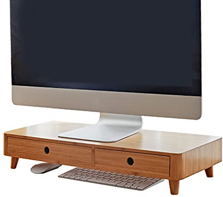 GATEZA Schmuckkiste Büro-Desktop-Aufbewahrungsregal-Monitor-Stand-Riser mit Dual-Pull-Out-Speicher-Schublade Bambus-Desk-Schubladen-Organizer-Regal mit hohlen Griff Schmuckkasten-Organisatoren.
