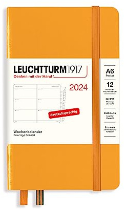 LEUCHTTURM1917 367631 Wochenkalender Pocket (A6) 2024, mit Extraheft für Adressen und Jahrestage, Rising Sun, Deutsch, 12 Monate