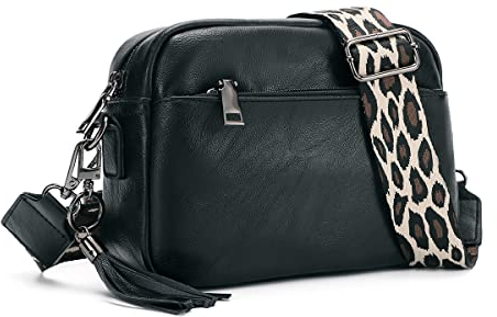 KL928 umhängetasche damen handtasche schultertasche kleine Tasche vintage damenhandtasche mit breitem Schultergurte (Black)