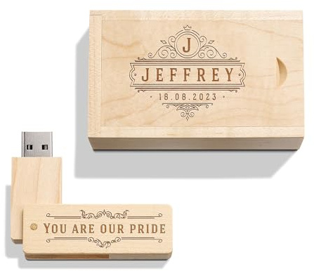 Clé USB gravée personnalisée en Bois Massif USB 3.0 Drive Clé USB en Bois avec Gravure personnalisée, Cadeau pour Mariages, Anniversaires, remises de diplômes, Anniversaires (Arce C, 16GB)