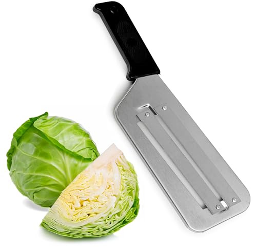 Stainless Steel Cabbage Knife Slicer and Shredder - Two Sharp Blades, Black Plastic Handle - Ideal for Sauerkraut and Coleslaw