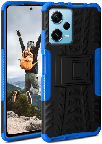 ONEFLOW Tankväska kompatibelt med Xiaomi Redmi Note 12 Pro+ 5G – fodral utomhus, stötsäkert, mobiltelefonfodral med stativ, kamera och skärmskydd, pansarfodral för mobiltelefon, horisontellt, blått